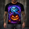 3D Print Halloween Scary Pumpkin Pattern T-shirt For Men Purple Ghost At Night Novel Round Neck T Shirts Festival Gift OOTD 2026