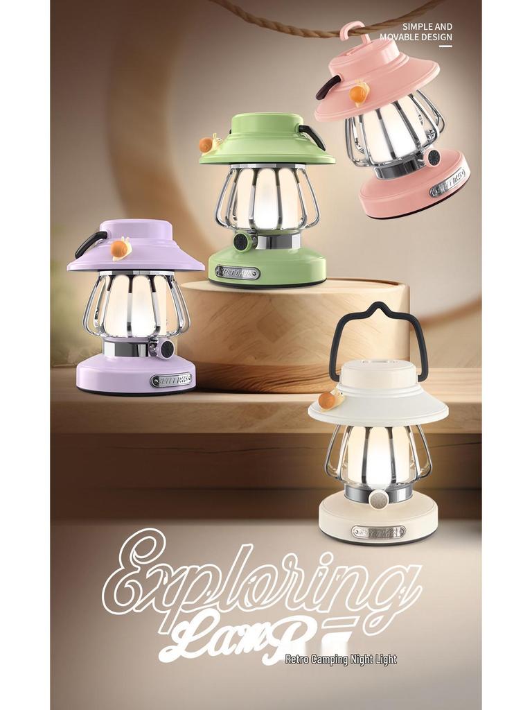 Portable Rechargeable Retro Camping Lantern - Handheld Tent Light & Creative Outdoor Atmosphere Lamp.
