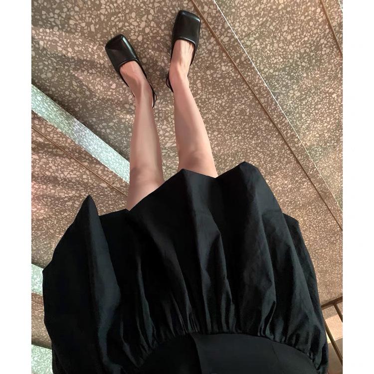 Small square head back strap Roman sandals women's summer new French leather bag head low heel sandals women