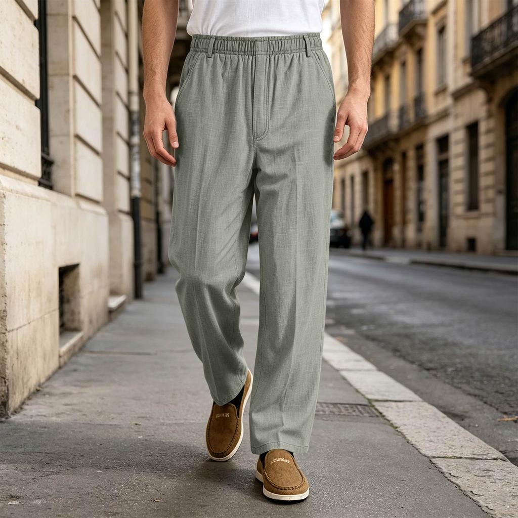 Men's Lightweight Casual Linen Pants High Straight Leg Loose Fit for Summer