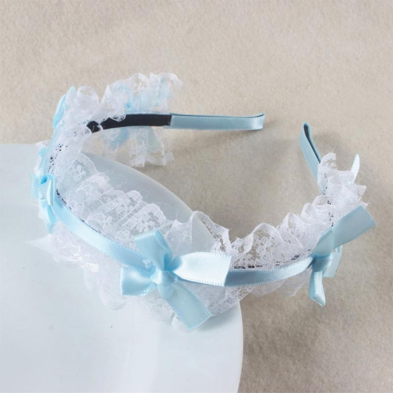 Women Mesh Ruffles Lace Headdress Lovely Ribbon Bowknot Headband Maid Anime Cosplay Gothic Novelty Hair Hoop Props