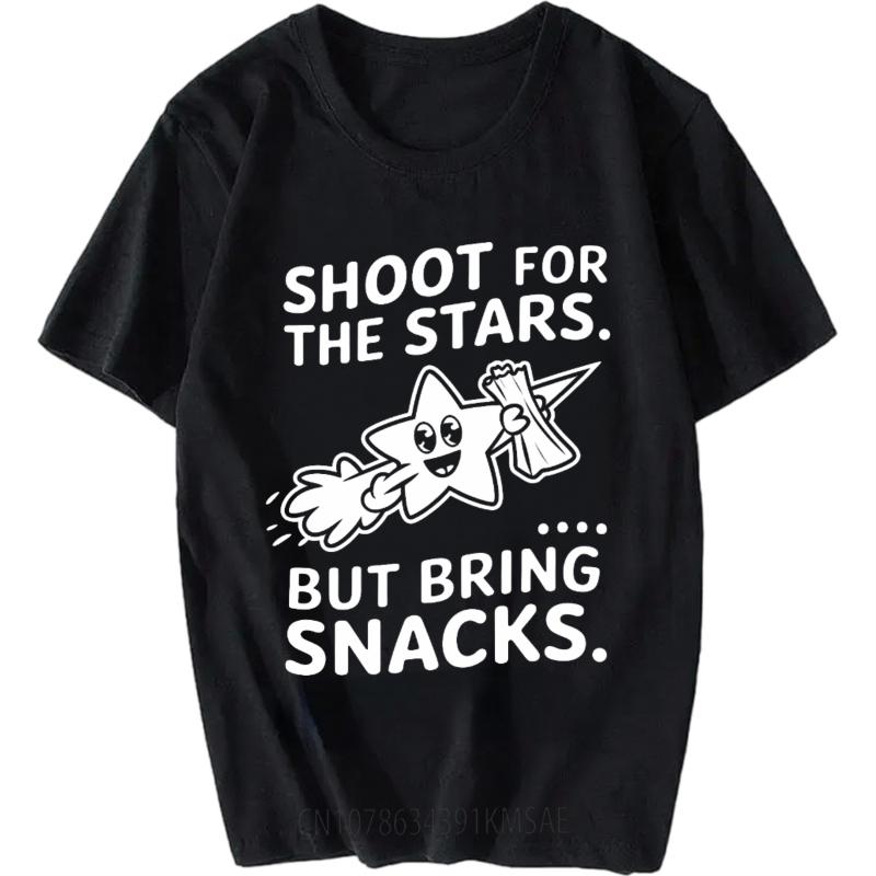 Minimalist Tshirt Casual Tee Solid Color For him Oneck tshirt unisex Shoot For The Stars But Bring Snacks Anime Men Tee shirt