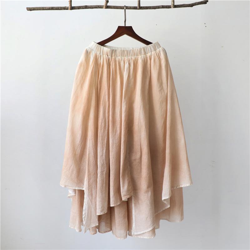 2025 Spring/Summer Artistic Fairy Hand-Painted Cotton Linen Irregular Double-Layer Skirt for Women