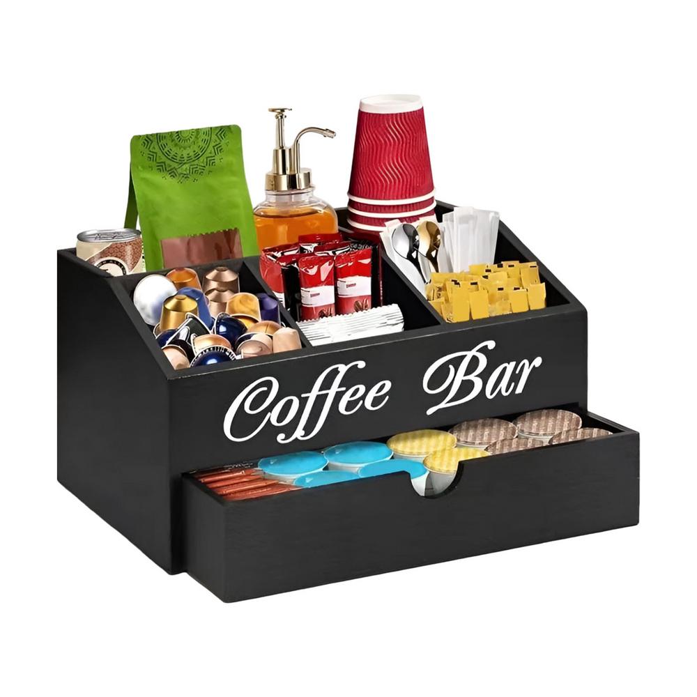 Coffee Tea Holder Basket Countertop Wooden Basket Holder Coffee Station Organizer With Removable Dividers For Home Offices