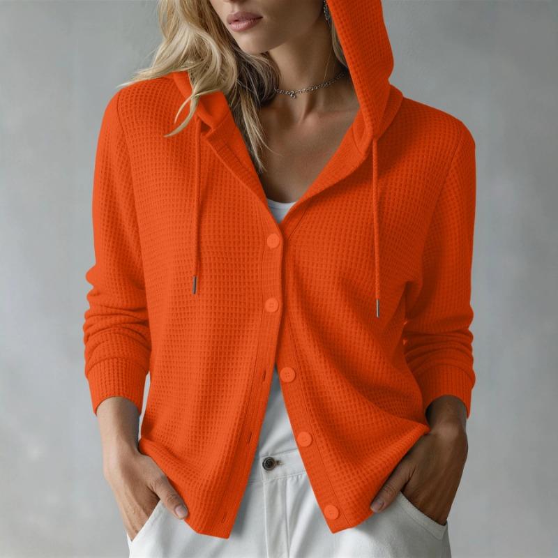 Cappotto Cardigan da Donna con Cappuccio, Manica Lunga, a Maglia Waffle