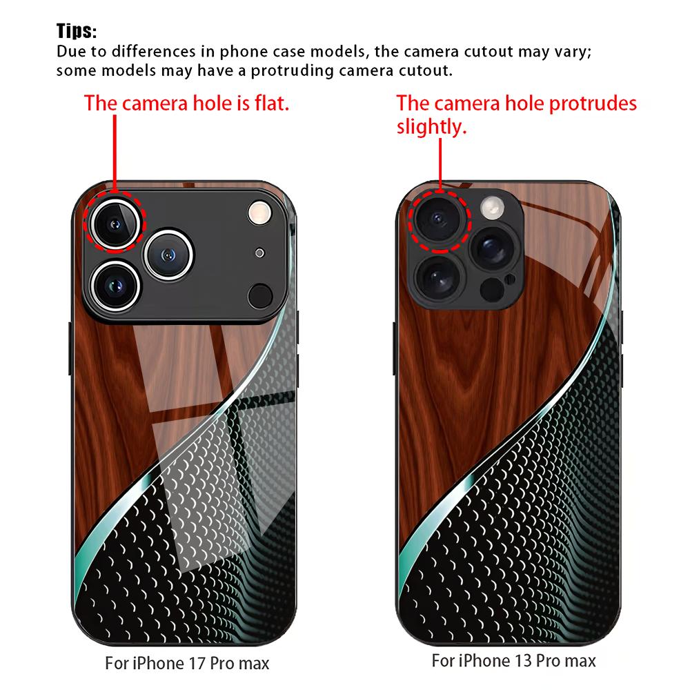Wood grain line splicing pattern tempered glass phone case suitable for iPhone 17 16 15 14 13 12 11 Pro Max Plus shockproof