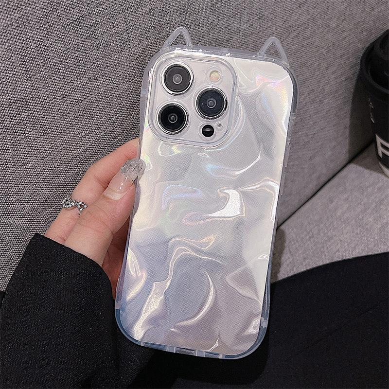 

Прозрачный чехол с кошачьими ушками Laser Aurora Glitter для iPhone 15 Pro Max 14 Plus 13 12 11 Pro XS XR 7 8Plus SE 2020, универсальный защитный чехол от падения iPhone 7