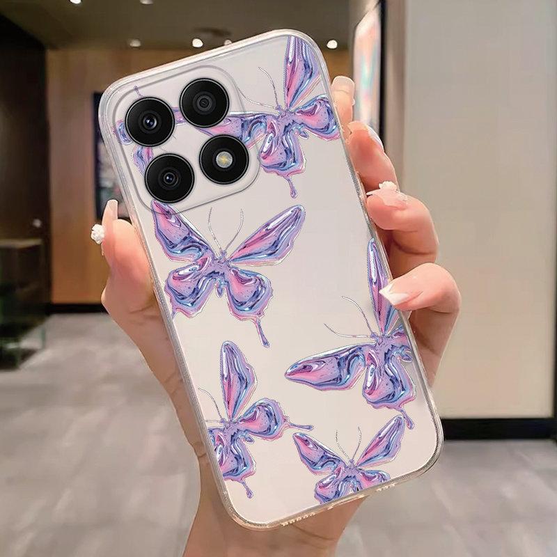 

For Honor X8A X8B X6A X6B X8 X6 400 Lite 200 Pro Smart Case Butterfly Oil Flower Pattern Clear Phone Cover Cute Bumper Fundas Honor X8a 4G