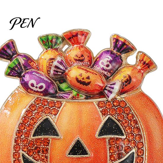 Clothes Decorative Accessory Halloween Pumpkin Candy Bowl Brooch, Rhinestone Holiday Themed Brooch Holder Lapel Pin, Costume Jewelry Clothing