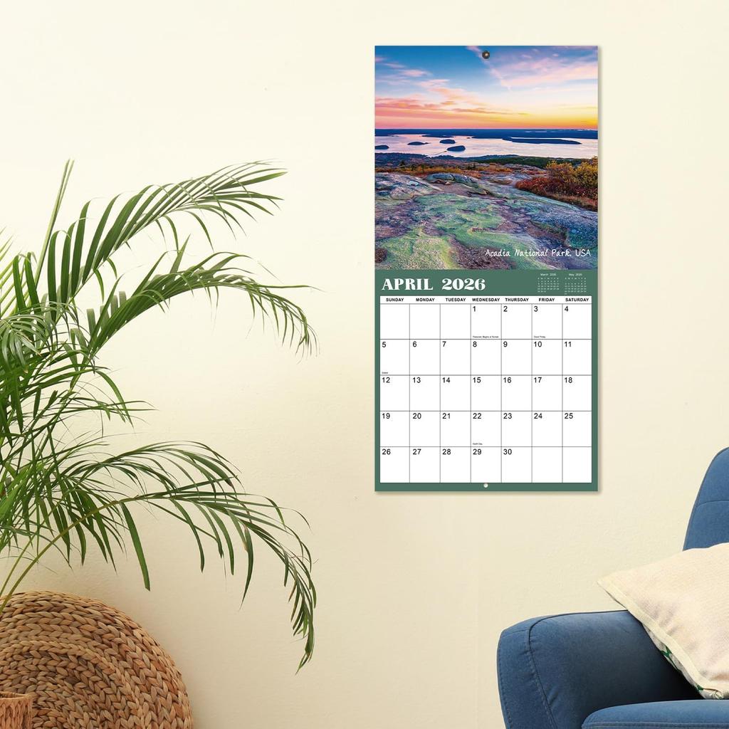 2026 Calendar - JAN 2026 - DEC 2026, 2026 Wall Calendar, 18 Monthly Calendar 2026, 12" x 24" (Open), Wall Calendar 2026 with Unruled Blocks(1.5" x