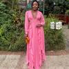 African Womens French Vintage Ruffle Sexy V-Neck Cutout Slim Waist Long Dress Vacation
