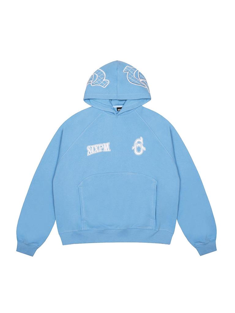 Trendige 6PM schwere Baumwoll-Reißverschlussjacke: Lockerer Schnitt, Streetwear-Stil mit aufgesetzter Stickerei.