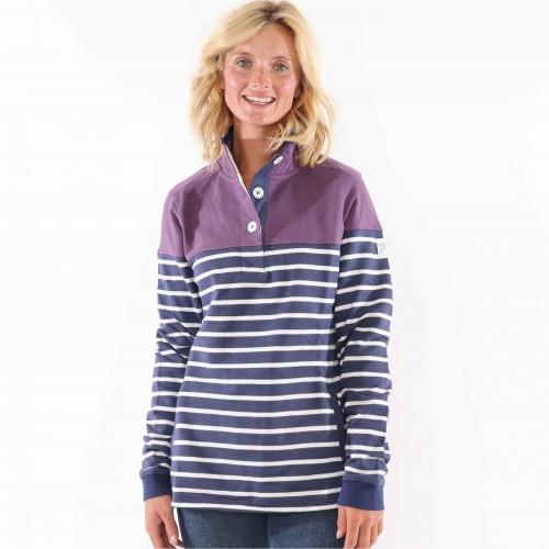 Lazy Jacks Womens/Ladies Striped Button Neck Sweatshirt