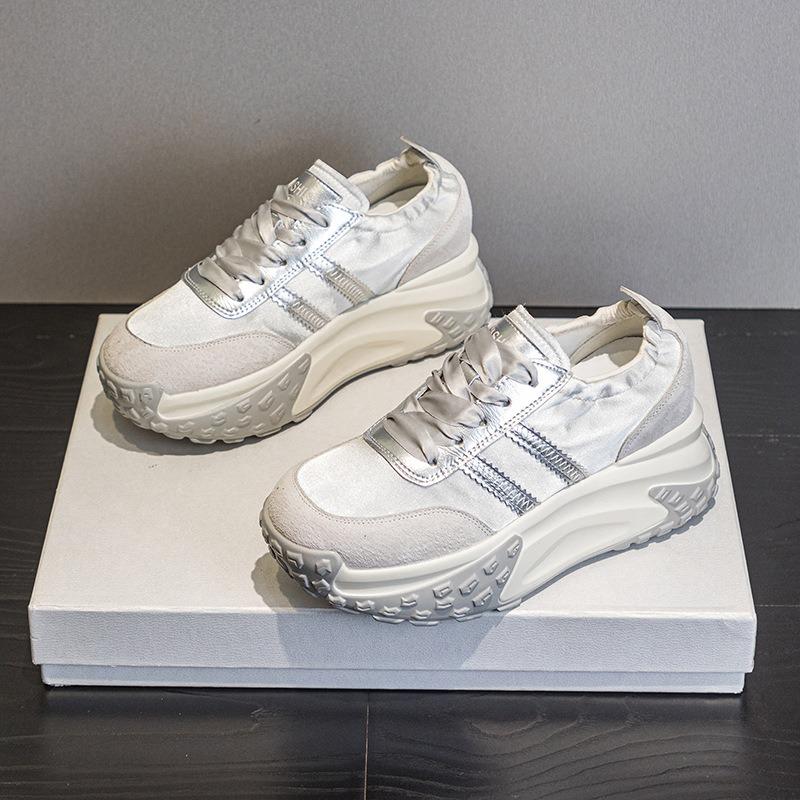 

Толстая подошва внутренняя высота увеличивается старые папины туфли повседневная мода спортивная обувь для доски с круглым носком женская обувь 40 серебряный