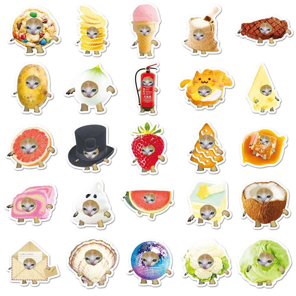 10/30/50pcs Cartoon Funny Food Cat Meme Stickers Cute Graffiti Sticker for Kids Toy DIY Fridge Notebook Phone Waterproof Decals