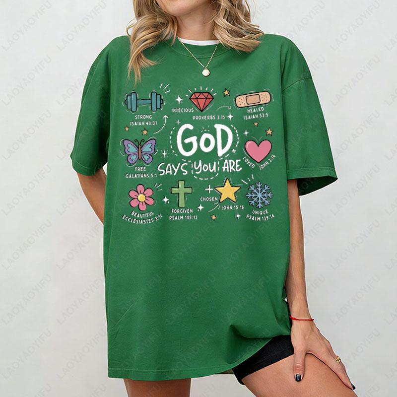 God Says You Are Funny Graphic T Shirts Bible Verse Doodle Cotton Shortsleeve Tees Retro Style Men Woman Fashion Casual Wear