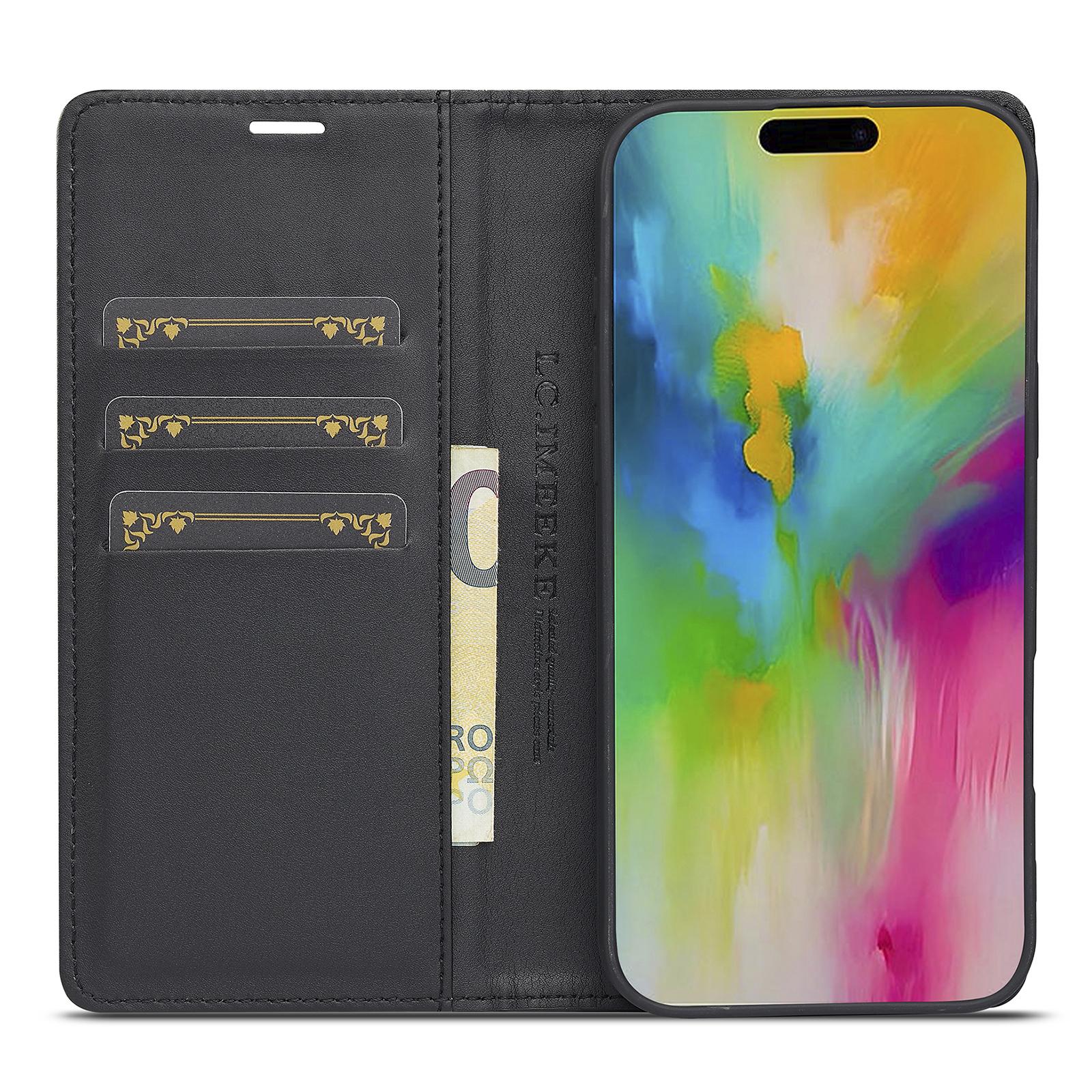 

LC.IMEEKE For iPhone 16 Pro Max Case Carbon Fiber Texture Phone Cover Stand Card Holder Horizontal Stripe