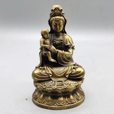Statua del Buddha Guanyin Cinese Decorazione per la Casa Rame Retrò Ornamenti Buddisti Decorazione Statuette da Tavolo Miniature Artigianato in Ottone
