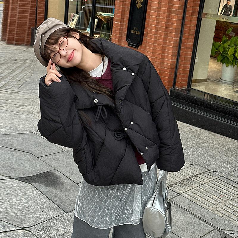 Sweet and cute horn buttons, college style down cotton jacket, winter short Korean version of casual slimming student cotton clothes