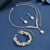 4PC Women's Fashion Water Drop Necklace Earrings Bracelet Zircon Set Suitable for Wedding, Party, Festival Gifts