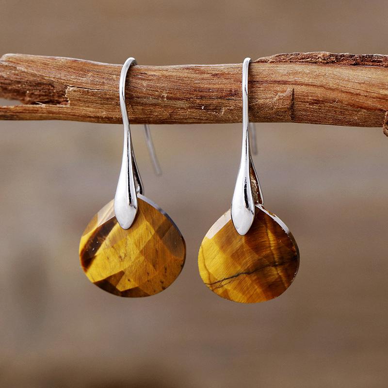 

High quality simple and elegant water drop shaped natural stone amethyst tiger eye earrings earrings popular jewelry
