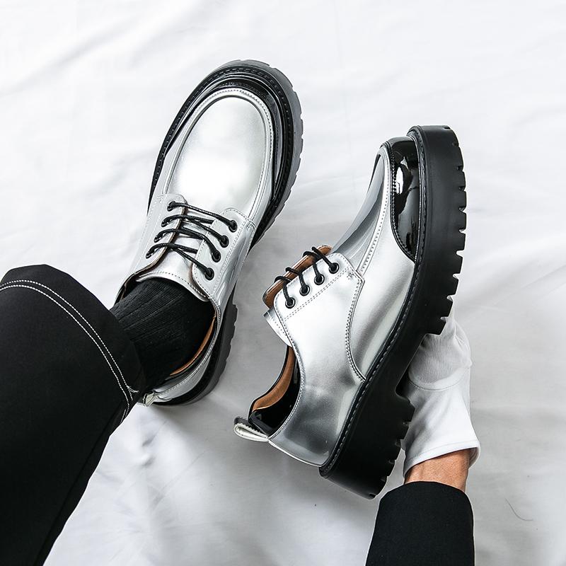 Fashion Men Fashion Height-increasing Derby Shoes American Casual Thick-soled Anti-slip Business Brand Leather Shoes Social Shoes Men