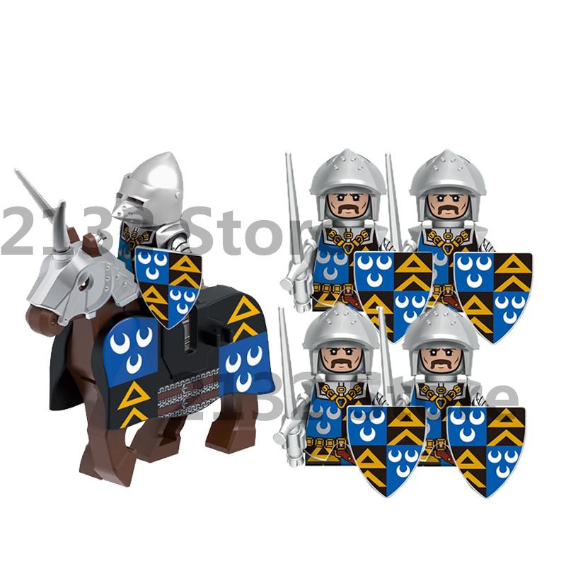 Medieval Castle MOC Building Blocks Wolf Warriors Soldier Figure Crusader Knights Horse Flag Vests Shield Weapon Toys Gifts T022