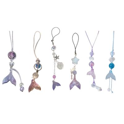 Fashion Fish Tail Shell Bead Pendant Phone Straps Lanyard Pocket Keychain Strap Backpack Charm Car Key Decoration Chain