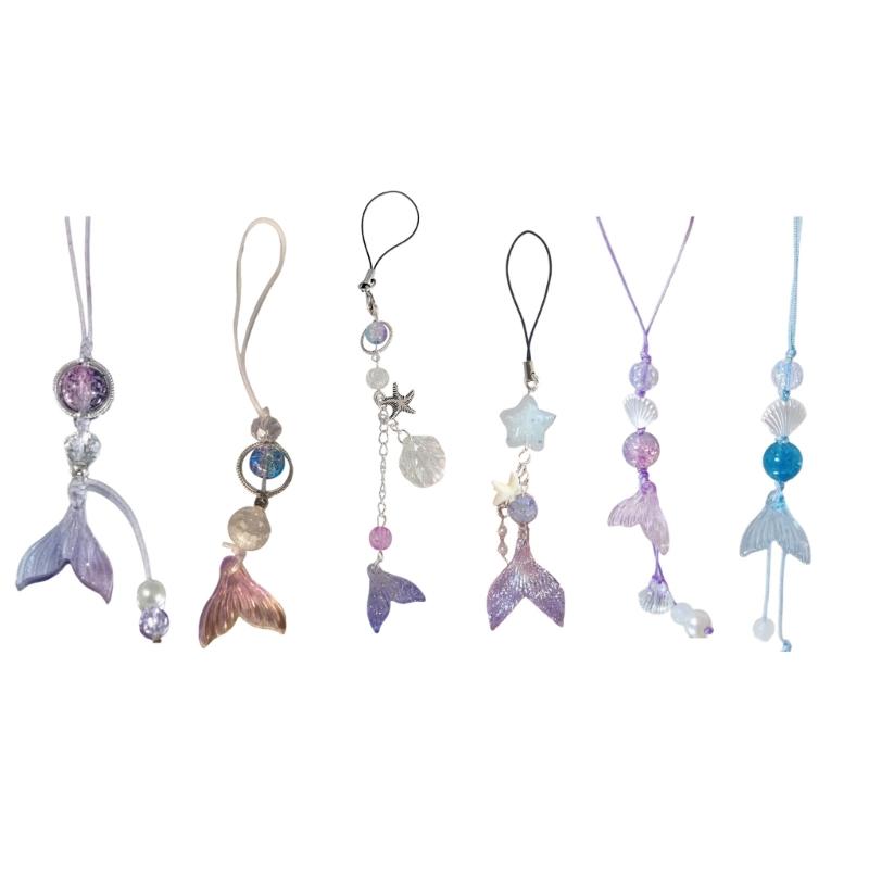 Fashion Fish Tail Shell Bead Pendant Phone Straps Lanyard Pocket Keychain Strap Backpack Charm Car Key Decoration Chain
