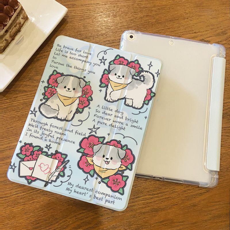 

Для умного чехла для iPad 9 10,2 поколения, новый высококачественный чехол с милым цветочным собачьим узором, тройной чехол для iPad pro11 pro12.9 2022 2020 mini6/5/4 с подставкой для карандашей