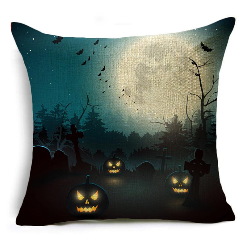 Halloween Happy Pumpkin Lantern Moon Cemetery Print Cushion Cover Home Living Room Sofa Decoration Pillow Cover