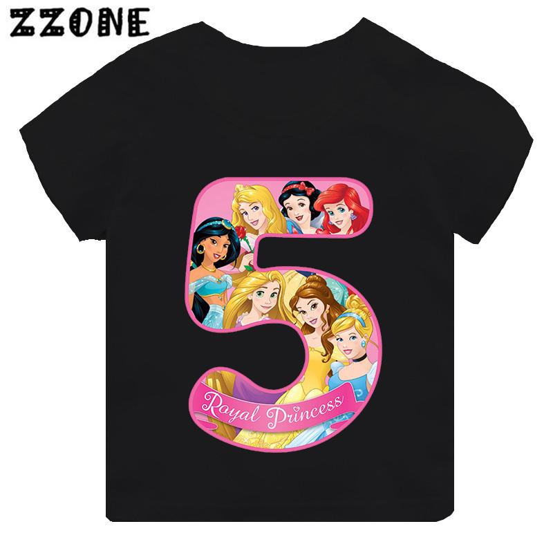 Different Princess Cinderella Number Print Girls Clothes 1 2 3 4 5 6 7 8 9 Years Birthday Kids Tshirt Baby Boys Children T-Shirt