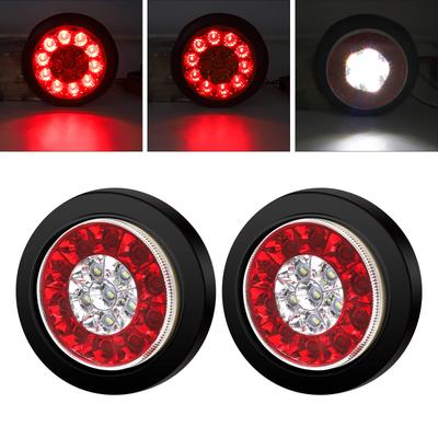 Aoling Truck LED Tail Round Rear for and Light 16 Rubber Ring Light, 12V/24V, Light, Reverse/Small Brake, Trailers, Trucks, Trucks, White/Red, LEDs,