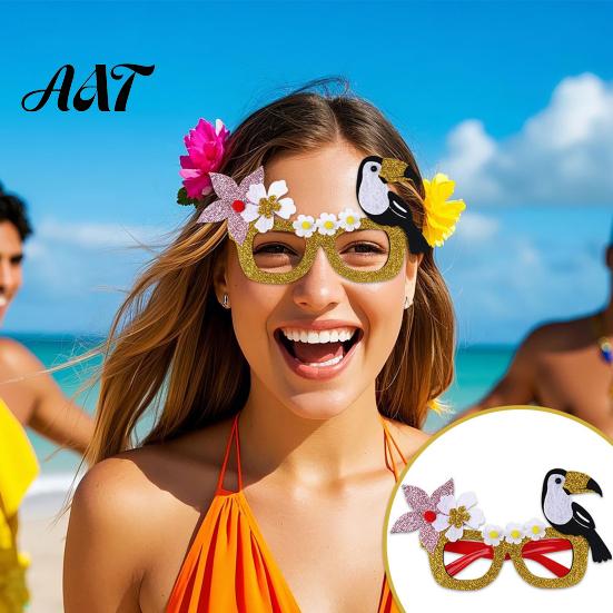 Summer Party Sunglasses Hawaiian Tropical Glasses, Glitter Felt Beach Pool Eyeglasses, Accessories Ocean Luau Style Eyewear for Photo Booth