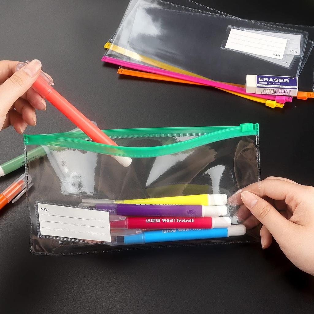 Tamaki 10 Pack Zipper Plastic Envelopes, Small Plastic Envelopes, A6 Size for Pencil Case Bulk, Bill Bag, 10 Color (9x4.7 Inch)