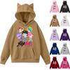 Damemote Casual Langermet trykt Rundhals hettegenser Pullover Topp med lommer