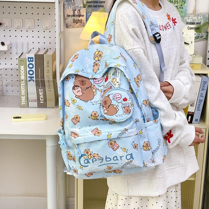 New Style Lightweight Children's Backpack - Large Capacity for Boys & Girls, Double Shoulder Bag with Capybara Design