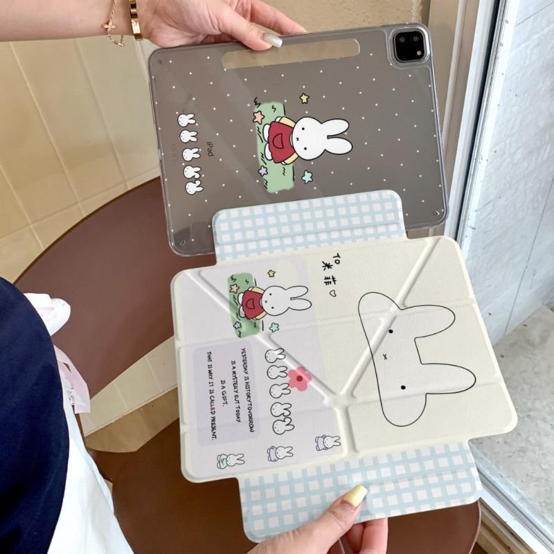 Miffy Rabbit Cartoon Grass Design IPad Pro 13 Inch Air 8 Mini 10th Gen Case With Stand Anti-Slip Side Snap-on Cover