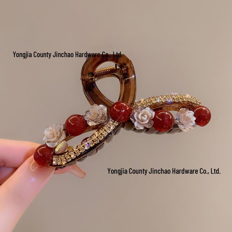 Elegant Red Pearl Claw Hair Clip: High-End Japanese-Korean Updo Accessory for Women - 2025 Autumn/Winter Collection