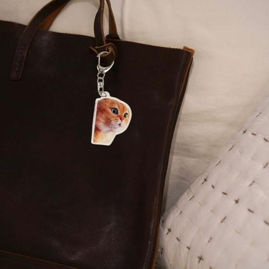 Cartoon Cat Keychain Pendant 2D Acrylic Thick Sling Lobster Clasp Keyring Car Bag Accessories Christmas Party Gift