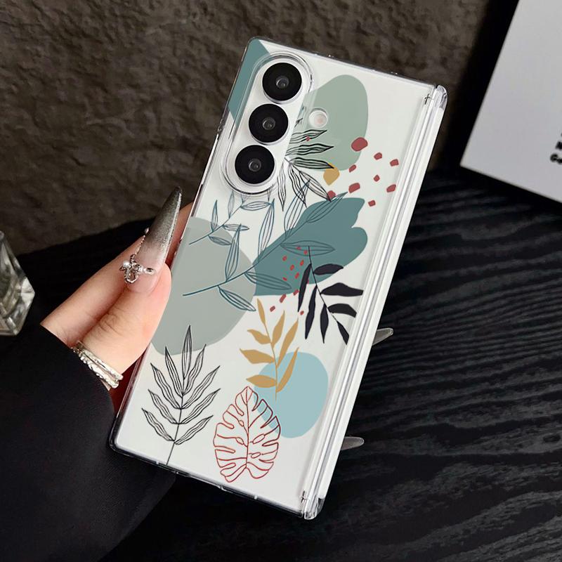 Magnetic Adsorption Phone Case For Samsung Galaxy Z Fold 7 6 5 Fold7 Fold6 Fold5 5G Flower Floral Pattern Clear Shockproof Cover