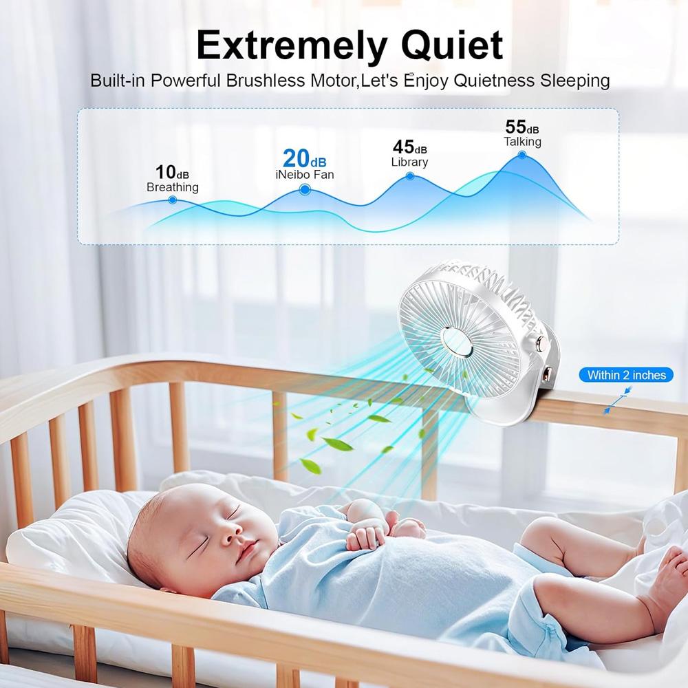 Portable Clip Fan with LED Lights Desk Fan 5 Speed Quiet Rechargeable Mini Table Fan, 360° Rotate Personal Cooling Fan for Home Office