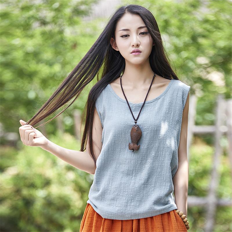 Spring Summer Women's Tanks Sleeveless O-Neck Summer Shirt 9 Color Solid Casual Cotton Linen Vintage Women Clothes Vest Top
