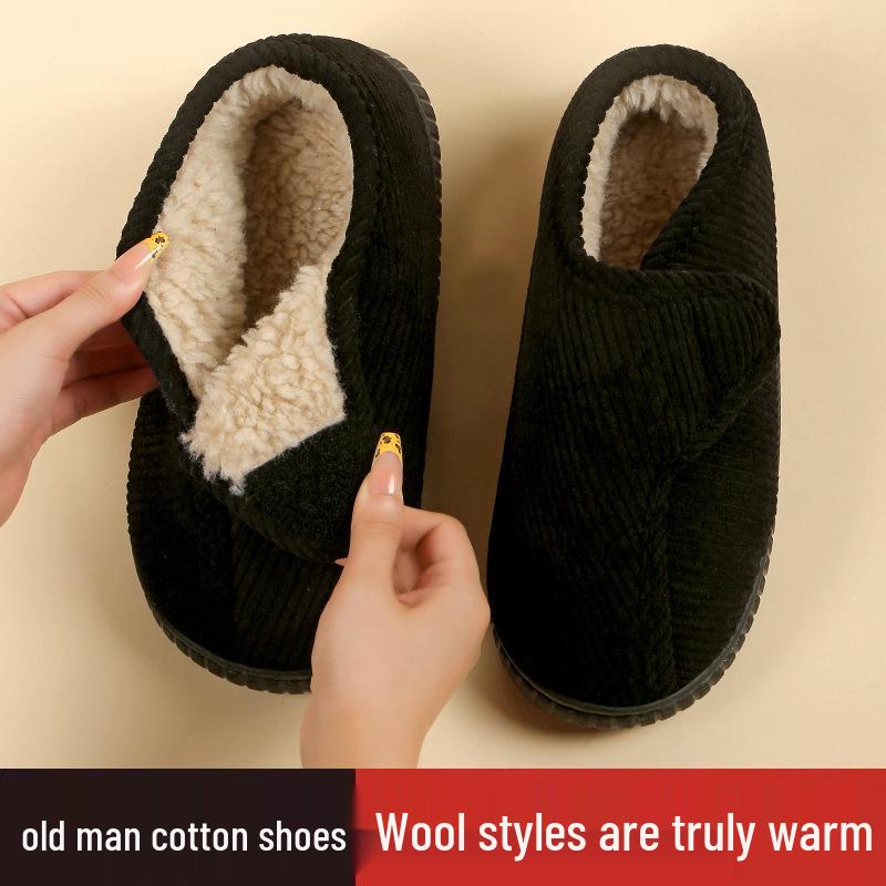 Winter Baumwollpantoffeln mit rutschfester Sohle für Mittelalte und Ältere - Plüsch, Warm, Dicke Sohle für Damen und Herren