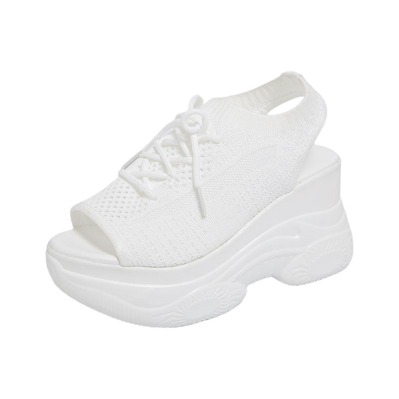 Womens Hollow Out Sport Sandals Fabric Lace Up Footwear Front Vulcanized Shoes For Women Thick Platform Wedge Sandals