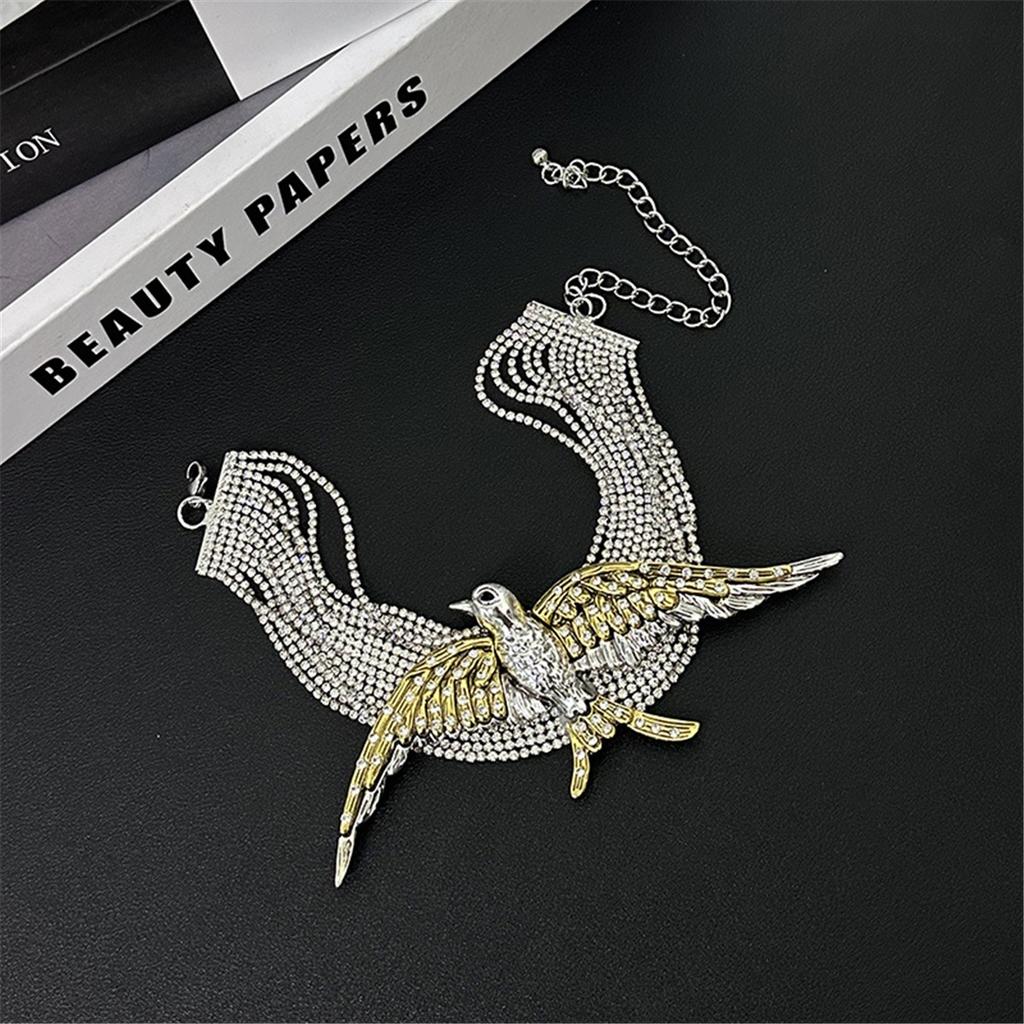 Tooxika Exaggerated Fashionable High Sense Of Multi-layer Full Diamond Chain Birds Swallow Necklace Retro Temperament Collarbone Chain