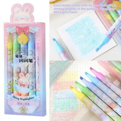 10 Renk Estetik Yıldız Parıltılı Vurgulayıcılar Parlak Scrapbook Karalama Kalemleri Defter Vurgulayıcı Kalemler Kalem Kawaii Çocuk Kırtasiye