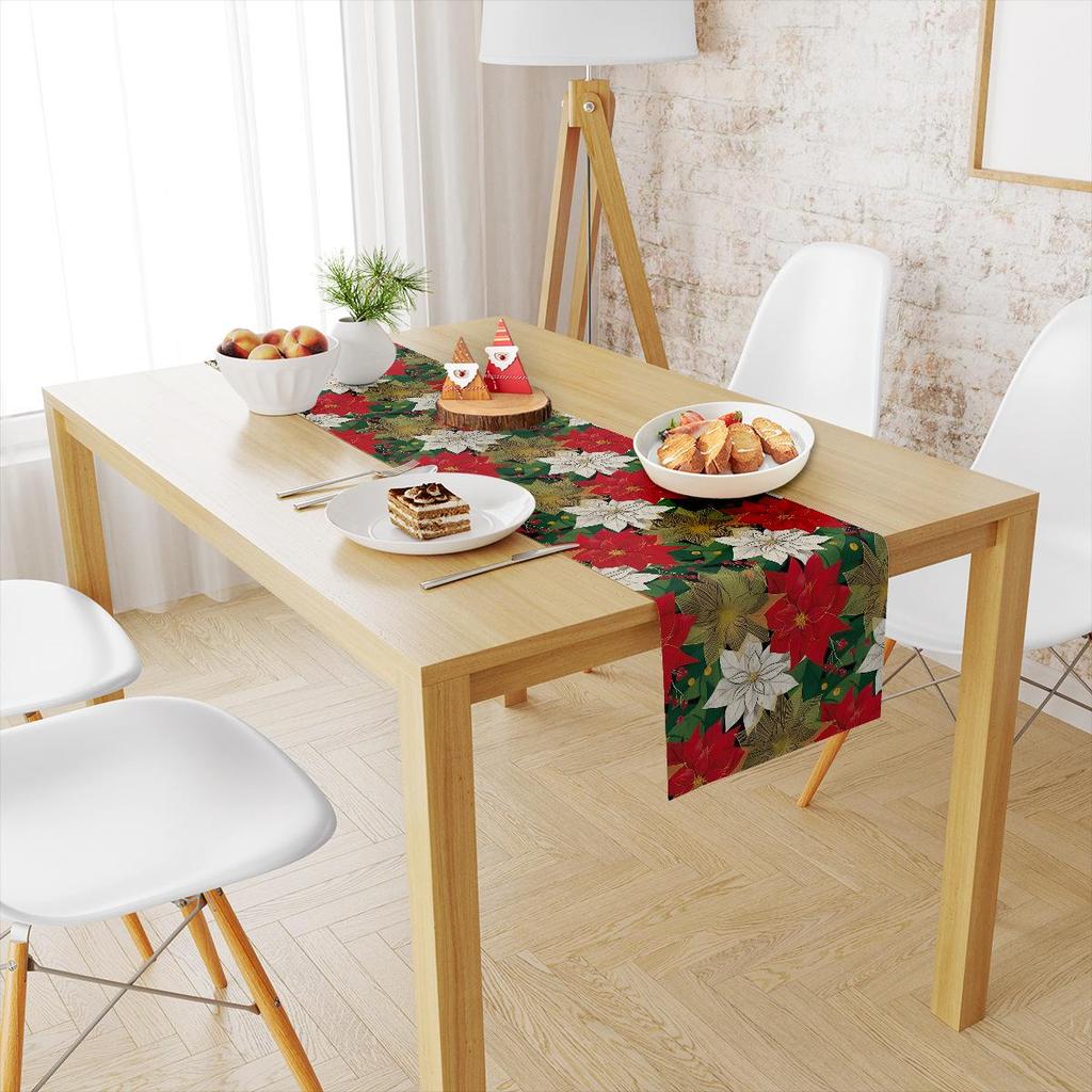 Cross-Border Christmas Linen-Textured Table Runner - Long Rectangular Holiday Dining Decoration