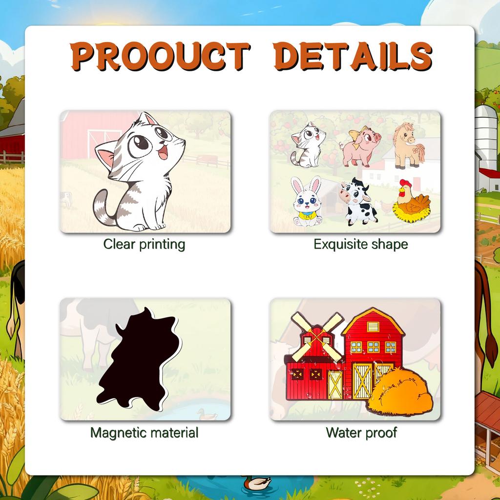 10 Farm Animal Magnetic Stickers, Farm Element Magnetic Stickers, Suitable for Kitchens, Offices, Classrooms, Refrigerators