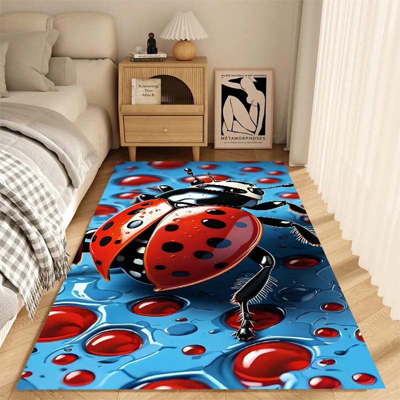 Niedlicher Cartoon Marienkäfer Druck Teppich, Geeignet für Wohnzimmer, Schlafzimmer, Sofa, Couchtisch, Boden und Als Luxusgeschenk.